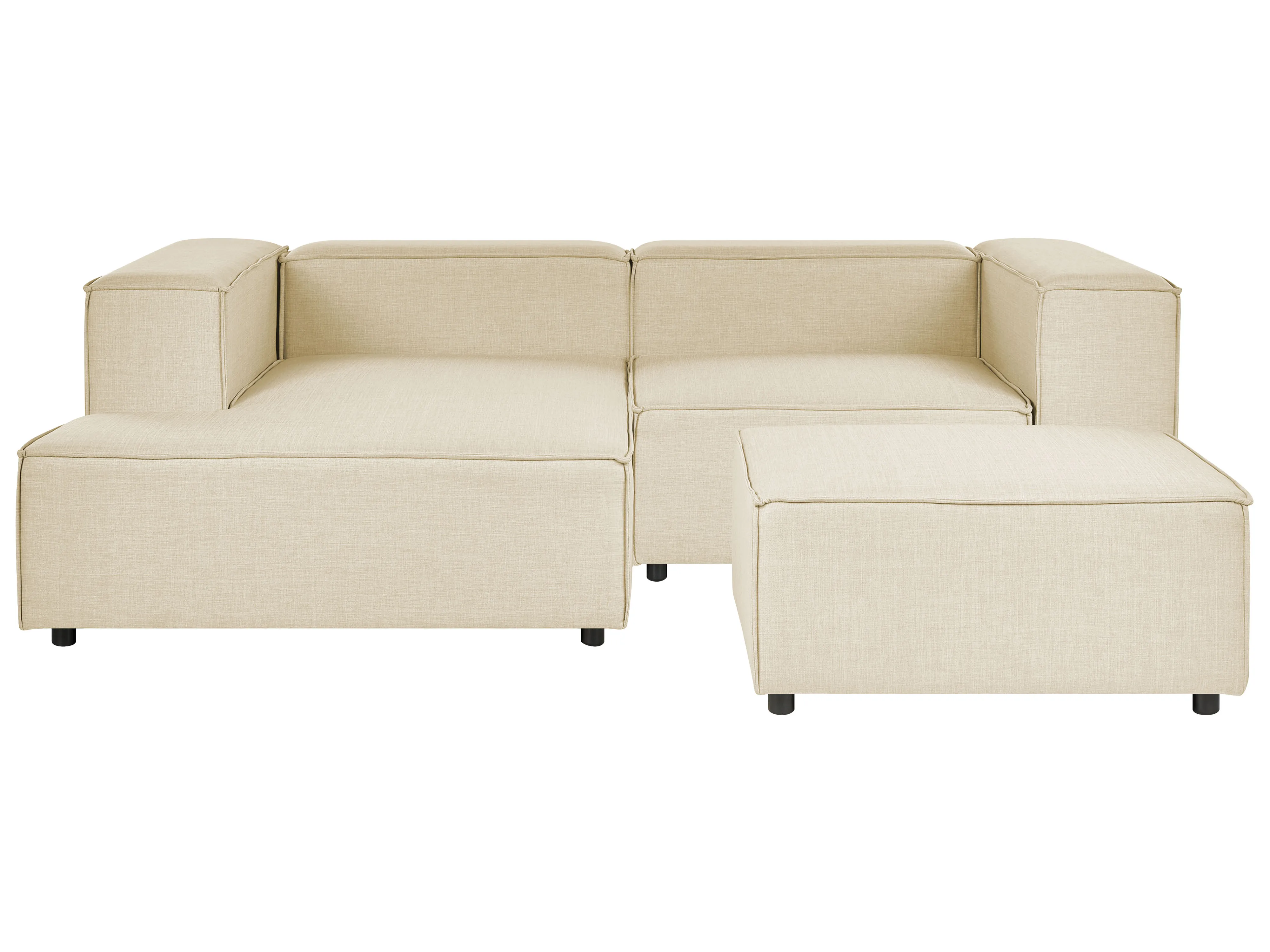 Modulaire hoekbank 2-zits APRICA Kunstlinnen Beige met ottomaan rechtszijdig