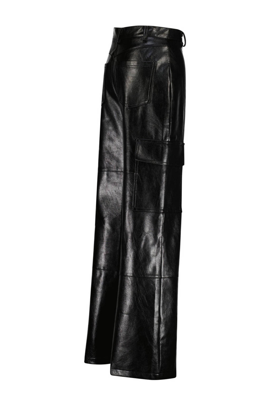 Vingino imitatieleren high waist straight fit broek Sade zwart
