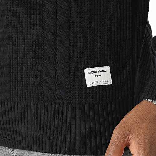 Pull Col Zippé Grid Cable Noir