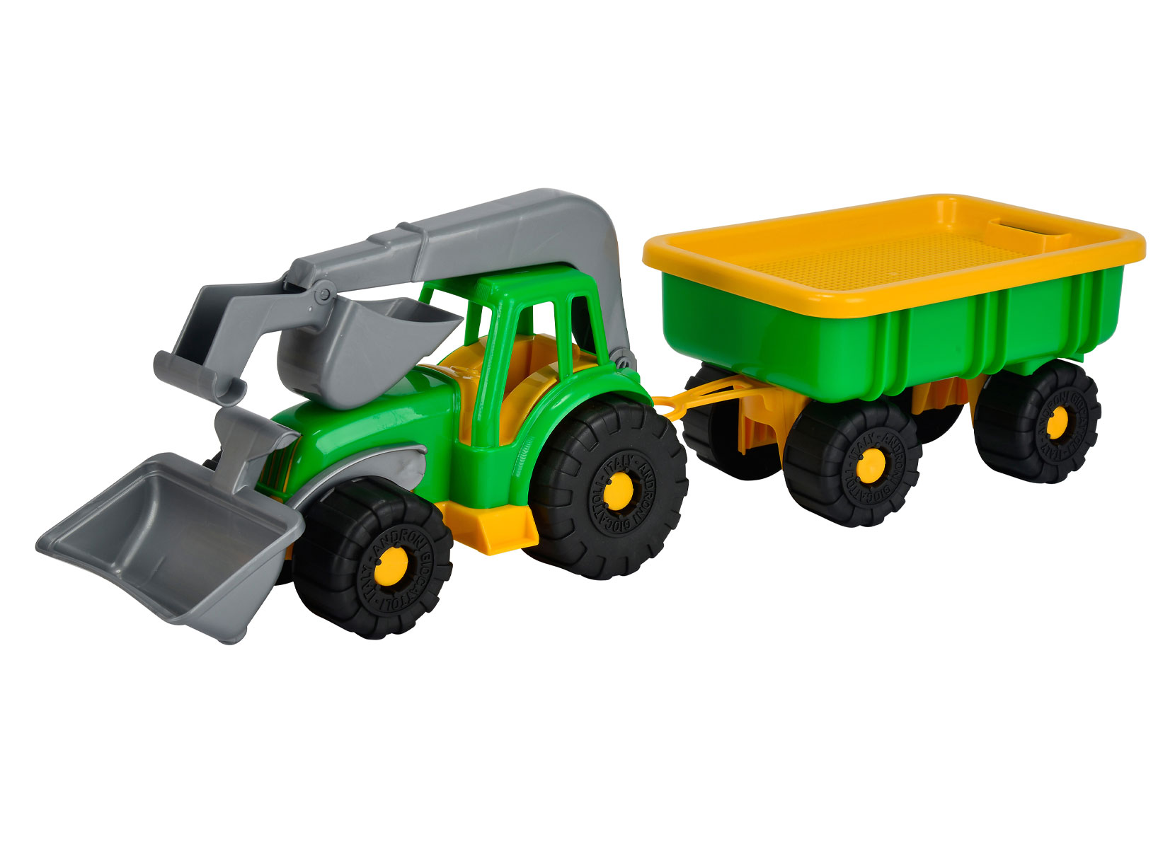 Spielzeug-Traktor mit Schaufel und Anhänger