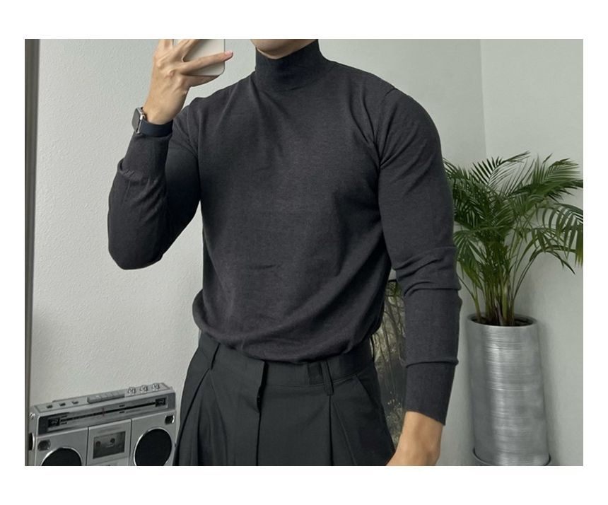 Okwano - Effen gebreide top met lange mouwen en mockneck