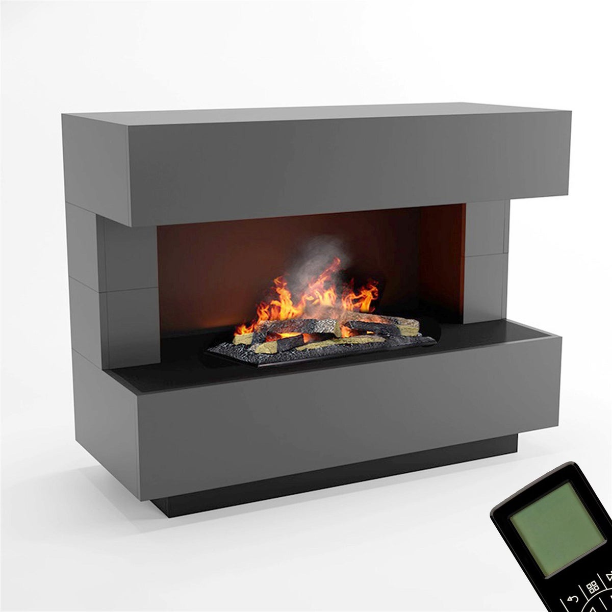 GLOW FIRE Elektrische haard 'Kant' | Waterdamphaard met OMC 600 inclusief hout in grijs | HxBxD: 120x90x50 cm