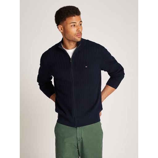 Tommy Hilfiger Herringbone Structure Zip Striktrøje, Desert Sky, XXL