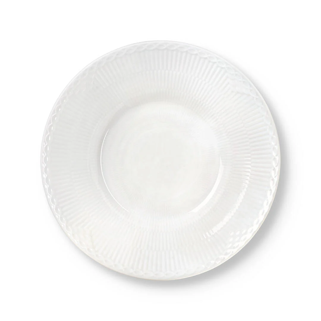 Royal Copenhagen  Hvid Riflet Halvblonde dyb tallerken - Ø24 cm.