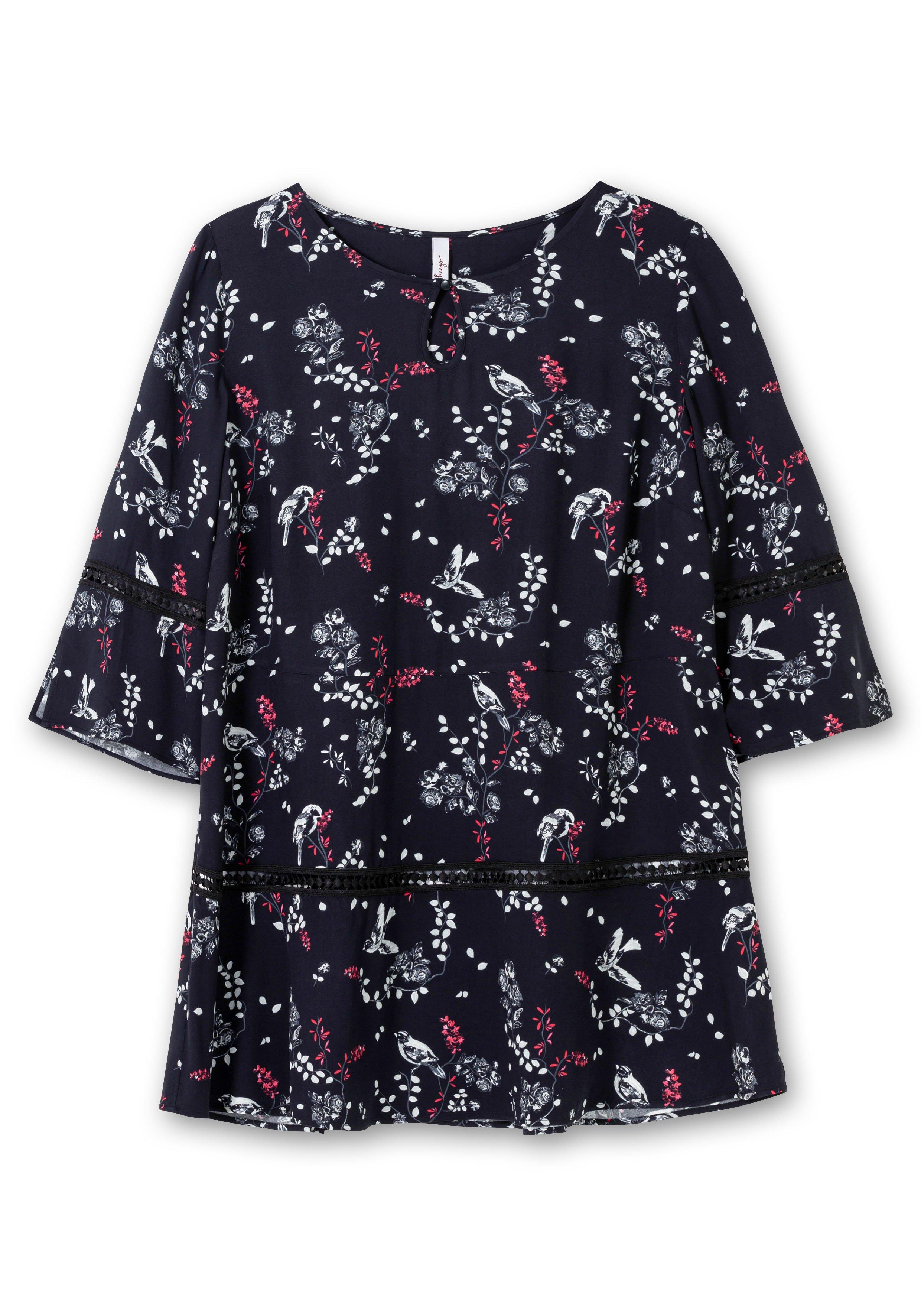Longtunika mit floralem Print und Lochmusterdetails