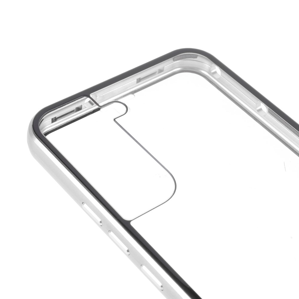 Samsung Galaxy S22 5G Magnetische Alu Schutzhülle mit Panzer Glas Backcover   Displayschutz (Magnet-Technologie) - Silber