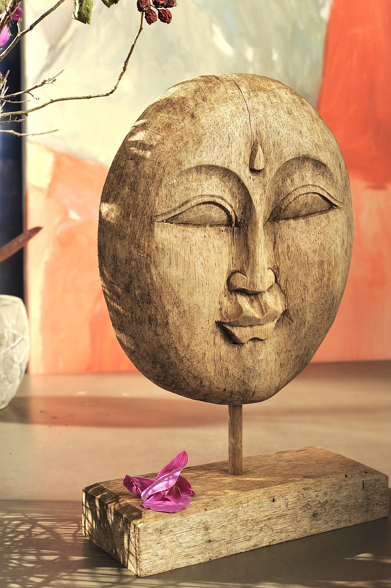 Buddha-Gesicht auf Ständer, natur, H 40 cm, B 24 cm, T 14 cm von fischer's lagerhaus