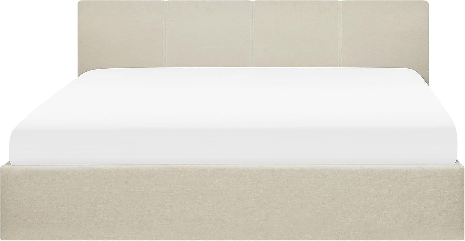 Beliani Polsterbett Leinenoptik beige mit Lattenrost 180x200 cm Bettkasten modern Orbey