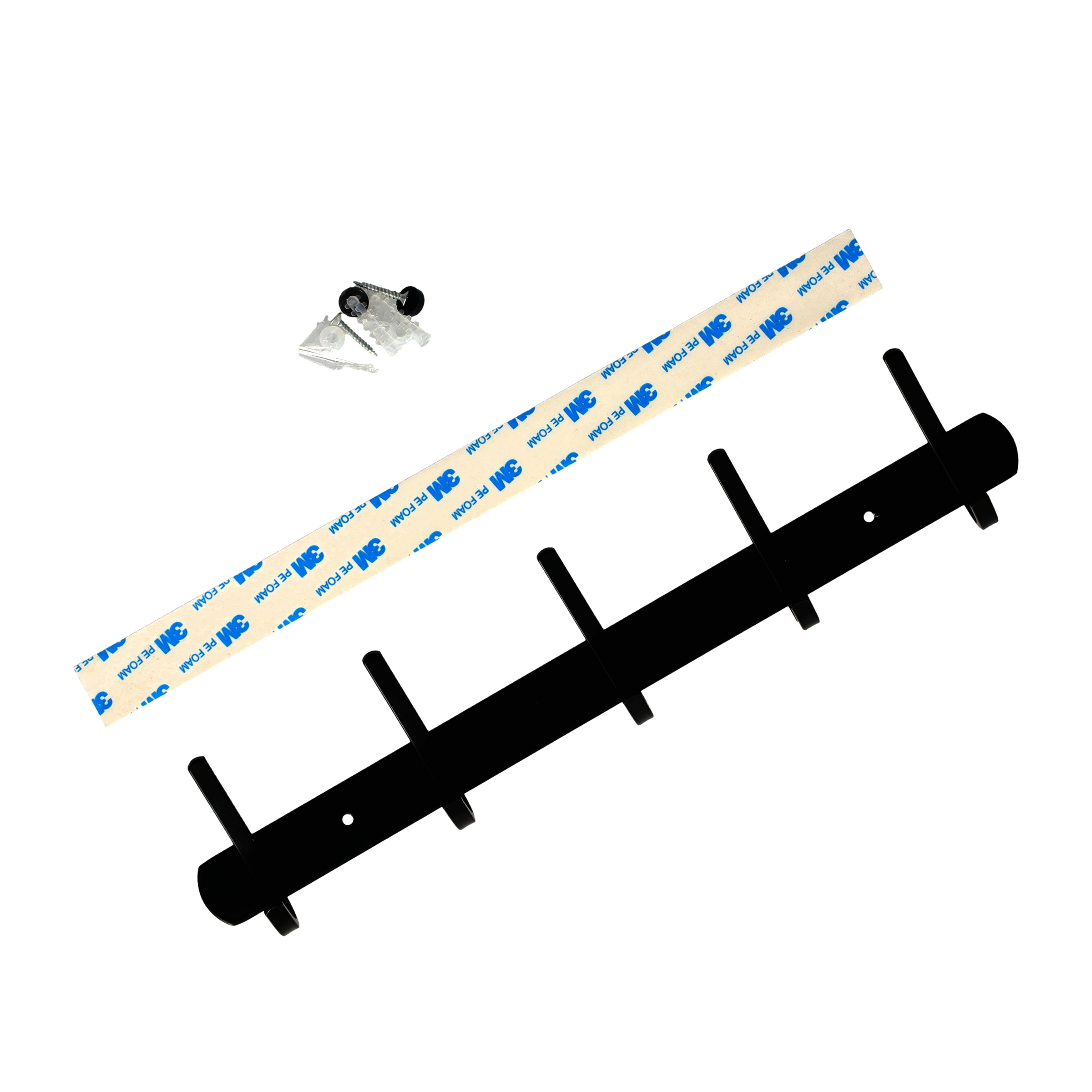 (365x75mm) Metall Wand Garderoben Leiste 5-facher Universal Kleiderhaken - Schwarz