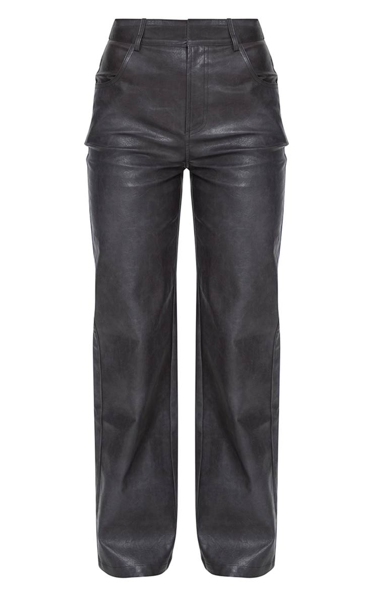 Noir Délavé Pantalon Droit En Synthétiquecuir Effet Délavé