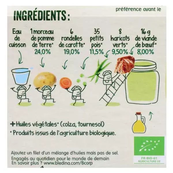 Blédina Colheitas Orgânicas Legumes da Horta Carne em Pote +6m 2x200g