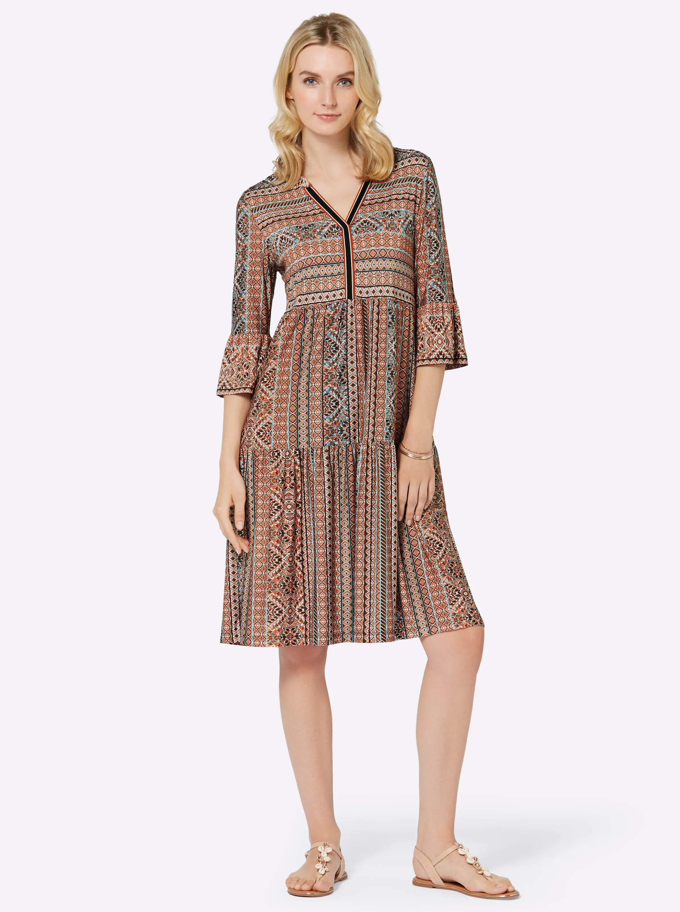 Jerseykleid in terra-ecru-bedruckt