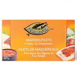 Feuille d'Or Makreel filets met tomaten en uiensaus