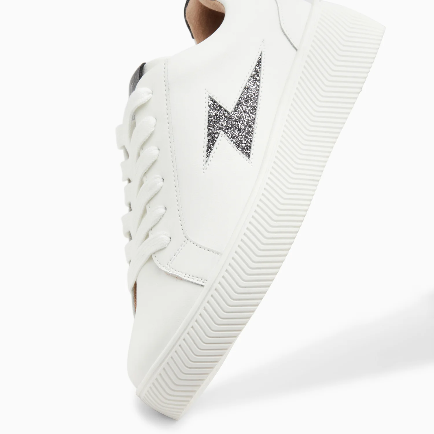 Sneakers-Baskets éclair Tania blanc et noir à paillettes