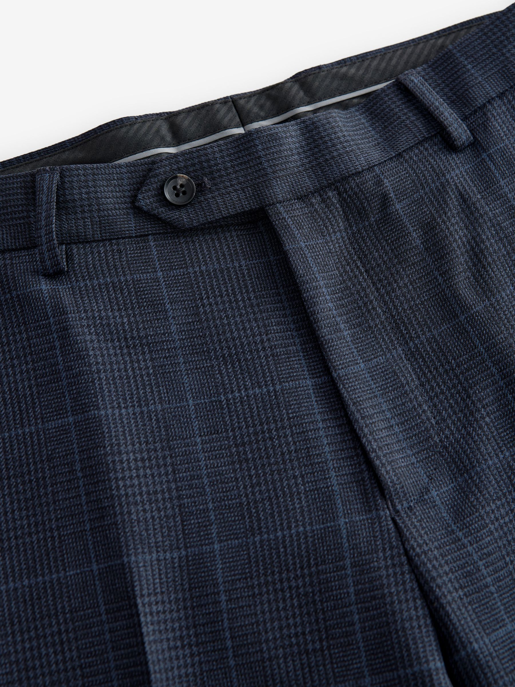 Donkerblauw - Regular Fit Prince of Wales Check Suit Trousers