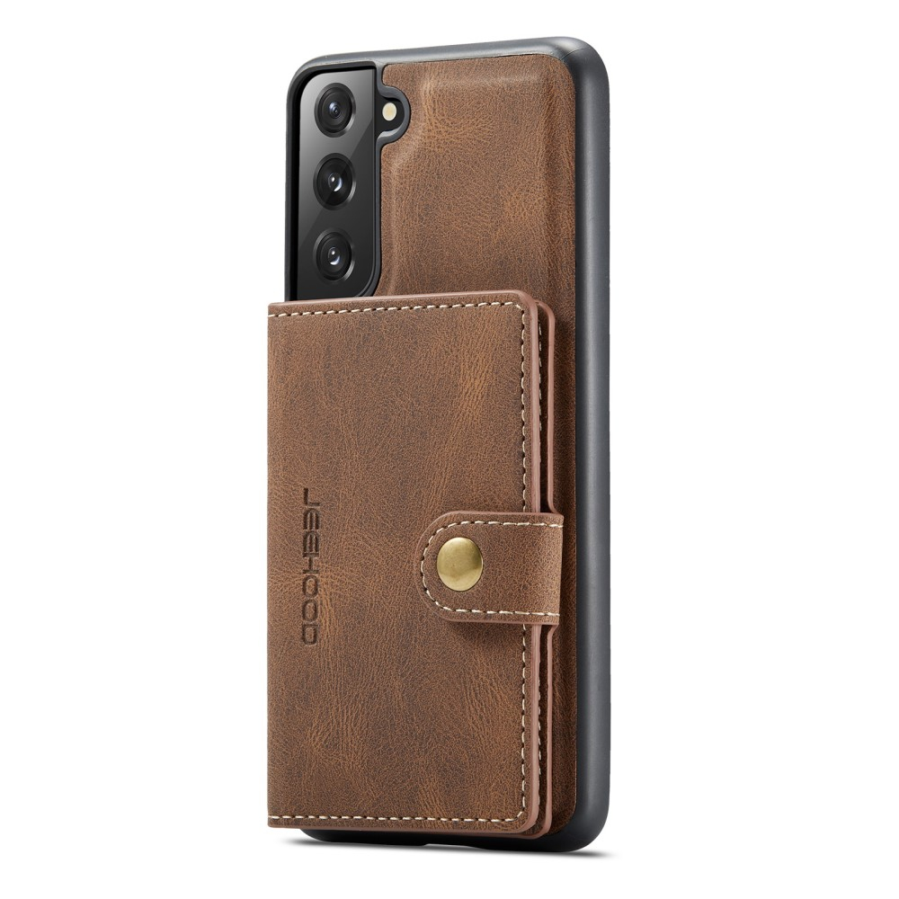 2in1 Samsung Galaxy S21 FE 5G Leder Hülle Wallet   Magnetisches Kreditkartenfach - Braun