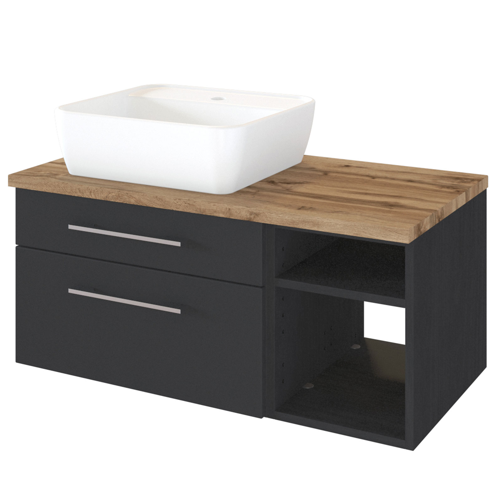 3-teiliges Badmöbel-SetDAVOS - grau - 90 cm breit - Becken links