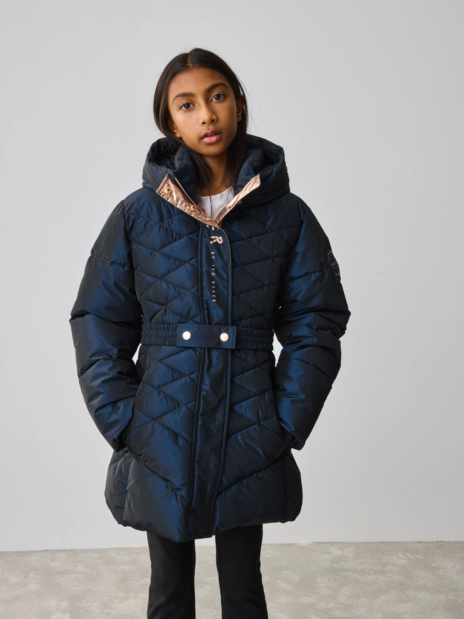 Marineblauw - Baker by Ted Baker - Regenbestendige halfzware gevoerde jas met ceintuur