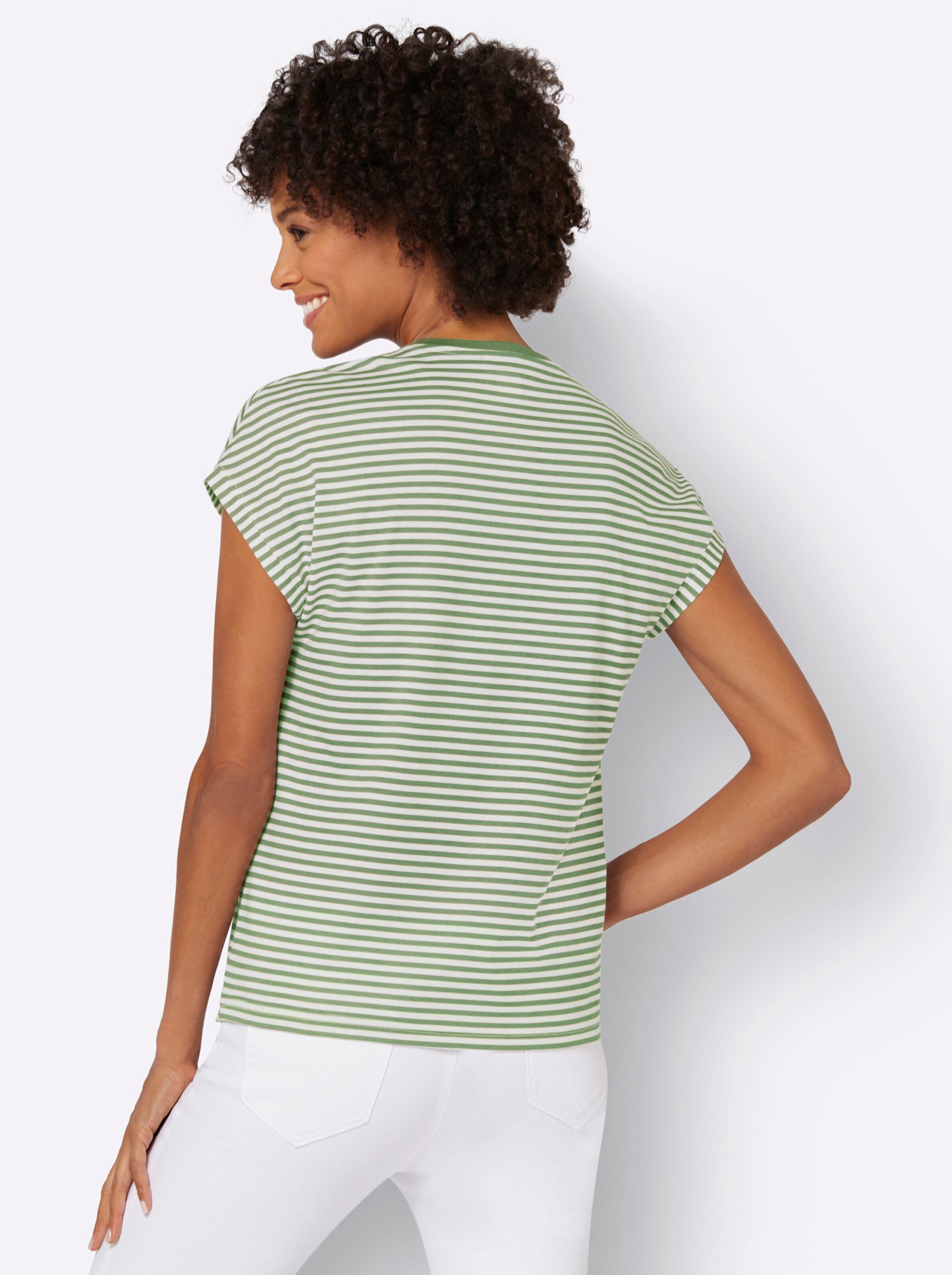 Shirt in eucalyptus-ecru-gestreift