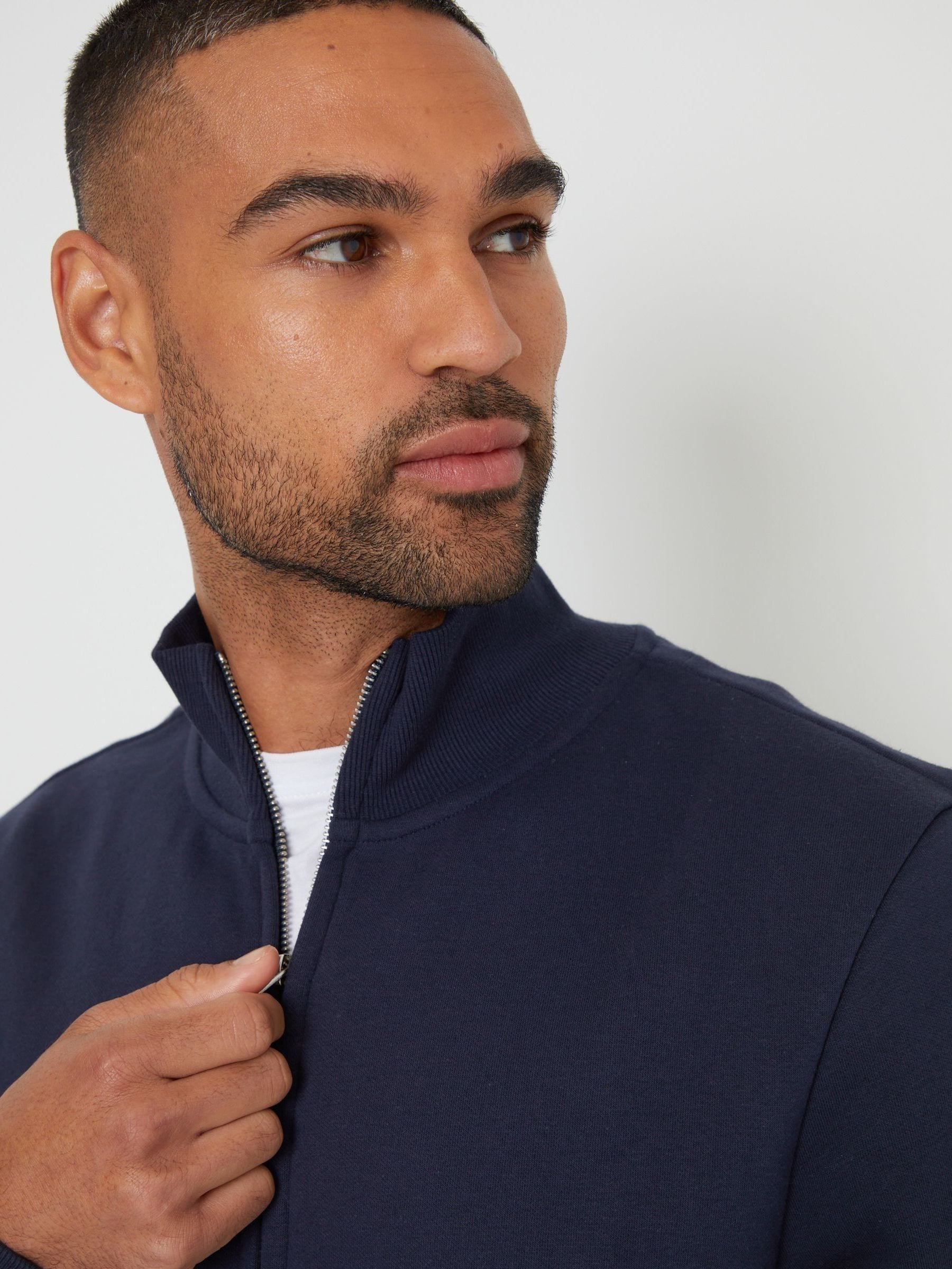 Marineblauw - Threadbare sweatshirt met trechterkraag en korte rits