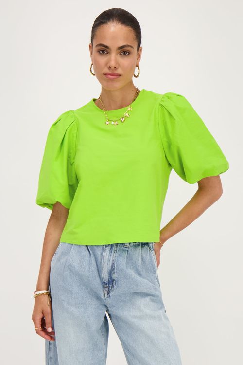 Groene top met pofmouwen