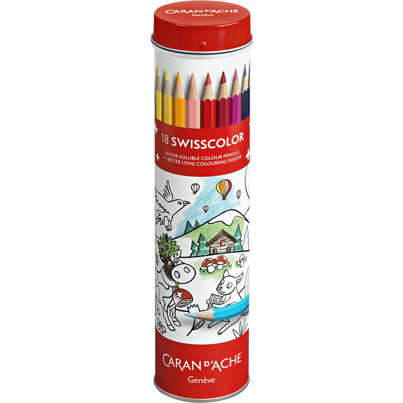 Caran d'Ache Farbstifte Swisscolor mit Malposter, 18er Schachtel, assortiert