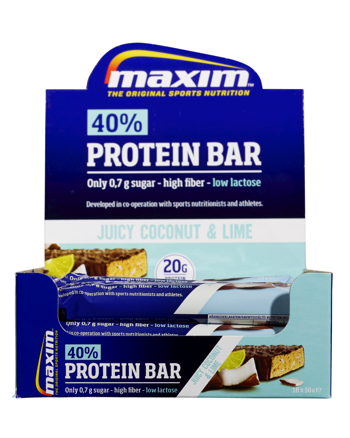 Maxim 40% Protein Bar Juicy Coconut &amp; Lime 18x50g