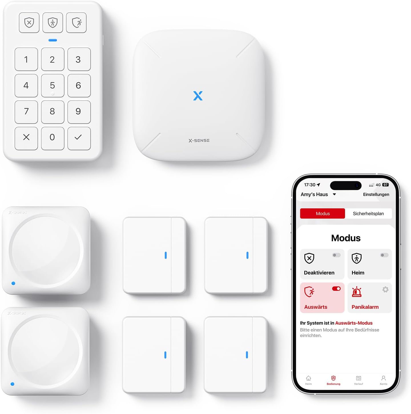 X-Sense Smart Home Sicherheitssystem AS08, Alarmanlage für Tür und Fenster, Codeschloss für die Haustür mit App, funktioniert mit Alexa, Tür- und Fenstersensoren, Bewegungsmeldern, Smart Home Keypad