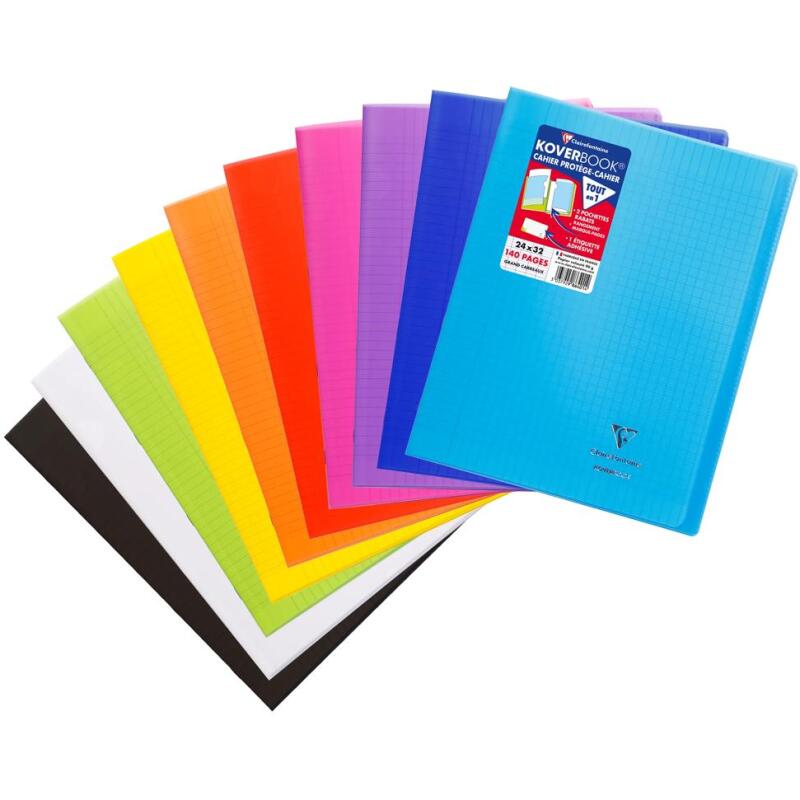 Cahier piqué Koverbook 24x32cm 140 pages grands carreaux couverture polypropylène transparent - Assortis