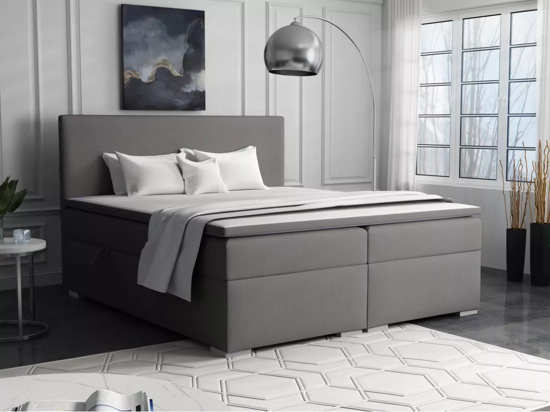 LIT BOXSPRING avec surmatelas Ennis 200x200 cm, Lux 06 (Gris)