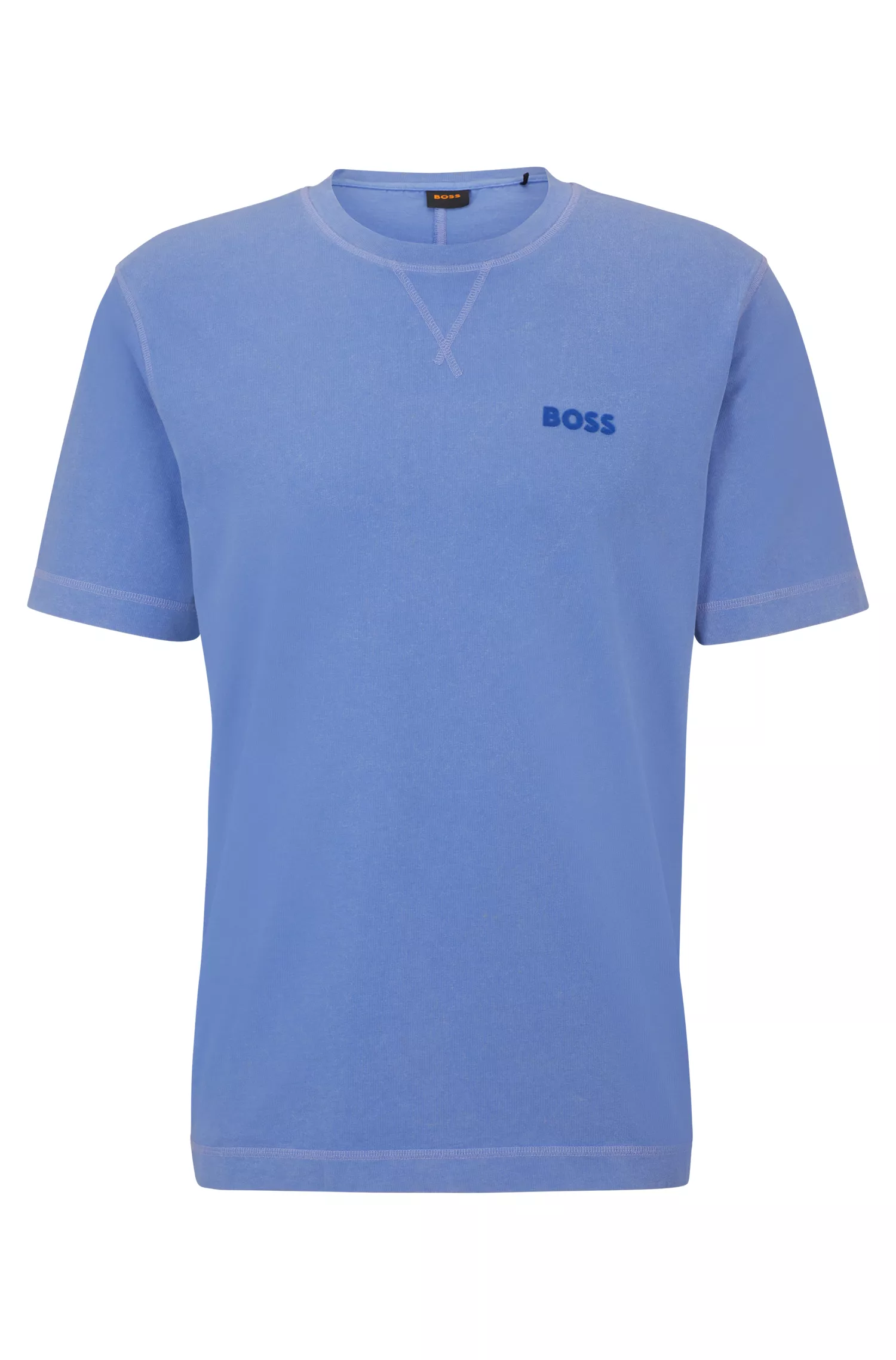 Camiseta BOSS laranja, tingida em peça, em algodão com detalhe do logotipo.