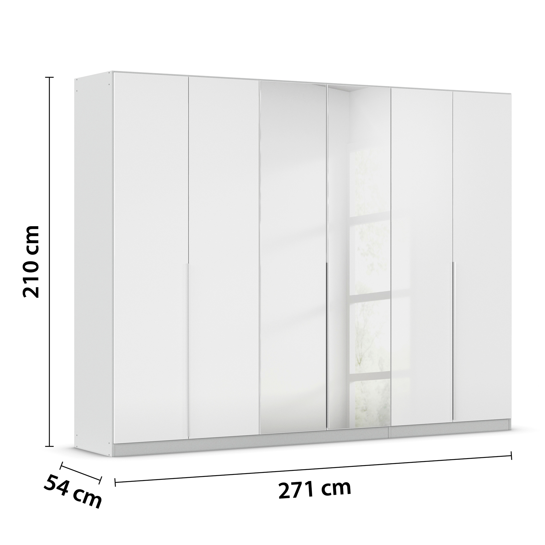 Drehtürenschrank - weiß Hochglanz-seidengrau - Kristallglasspiegel - 6-türig - 271x210 cm