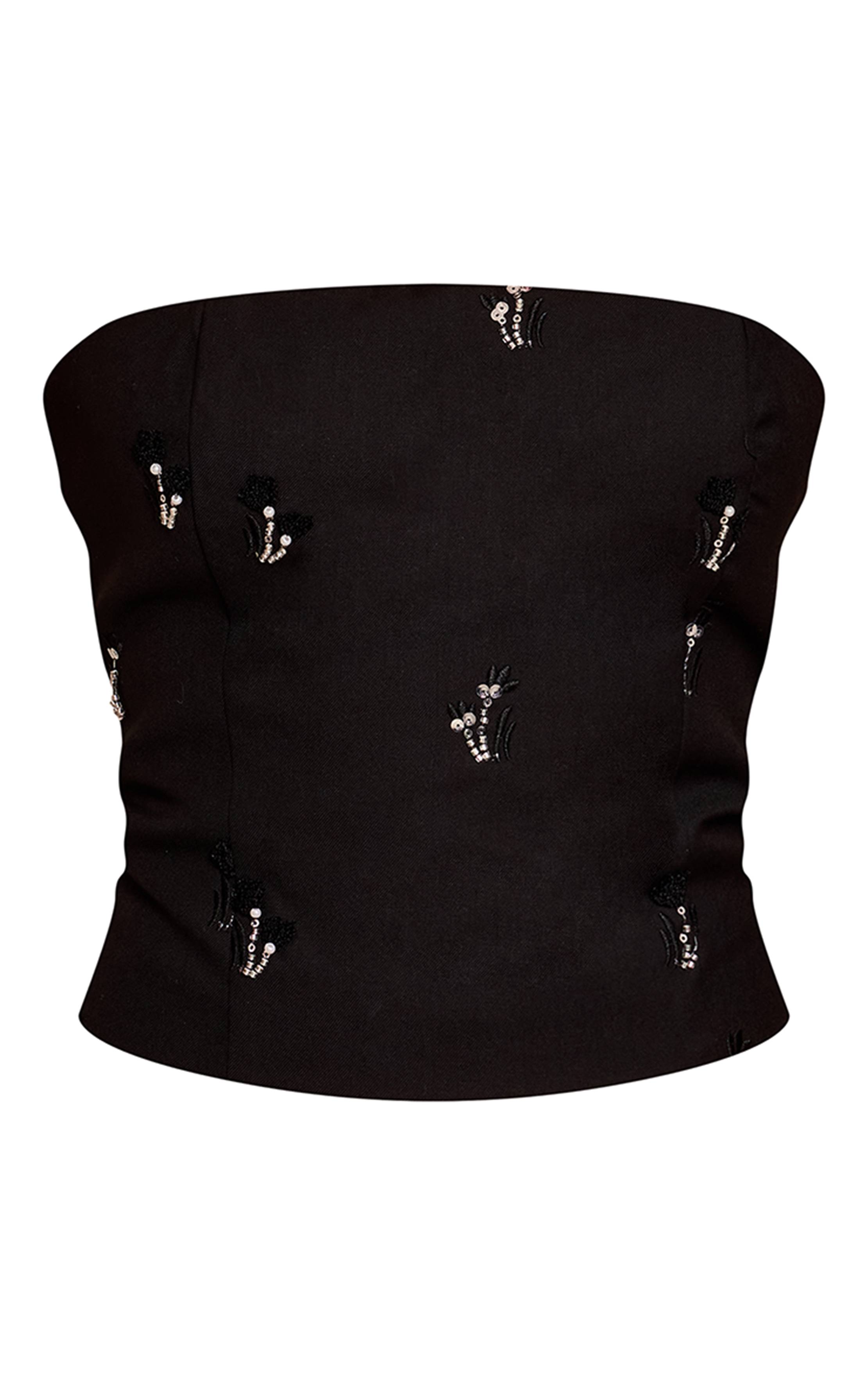 Noir Top Corset Tissé Brodé À Détails De Sequins