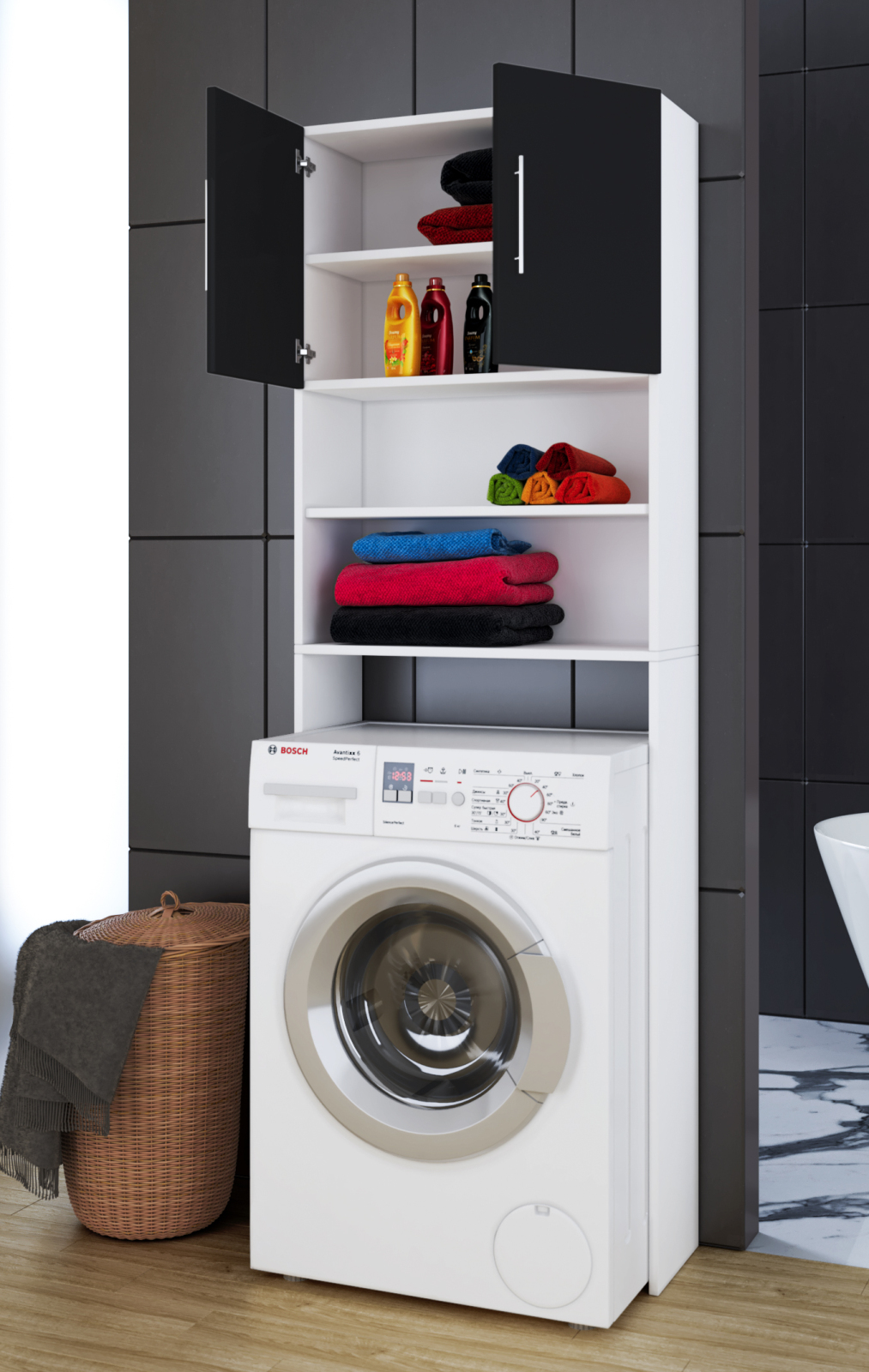 Waschmaschinenschrank JUTAS - weiß-schwarz - 64 cm
