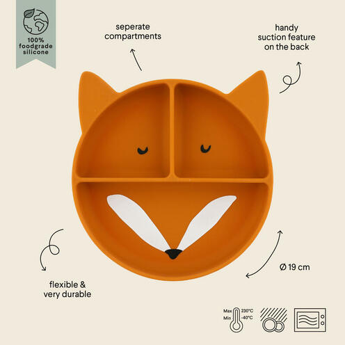 Assiette avec ventouse en silicone et compartiments Mr. Fox - Orange - TRIXIE