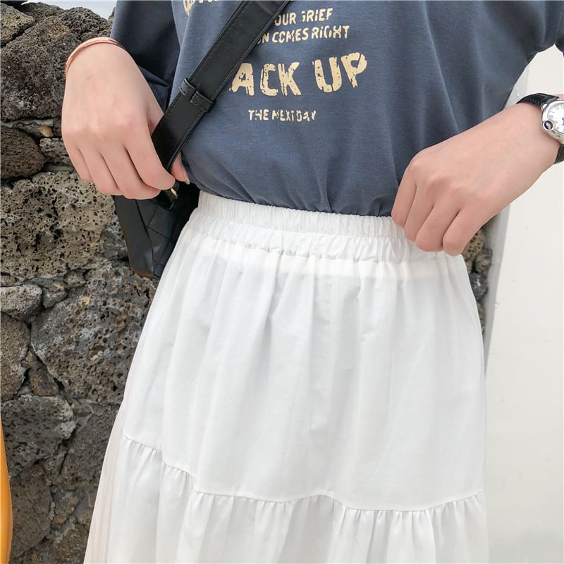 Honey River - Effen midi-A-lijn rok met elastische taille