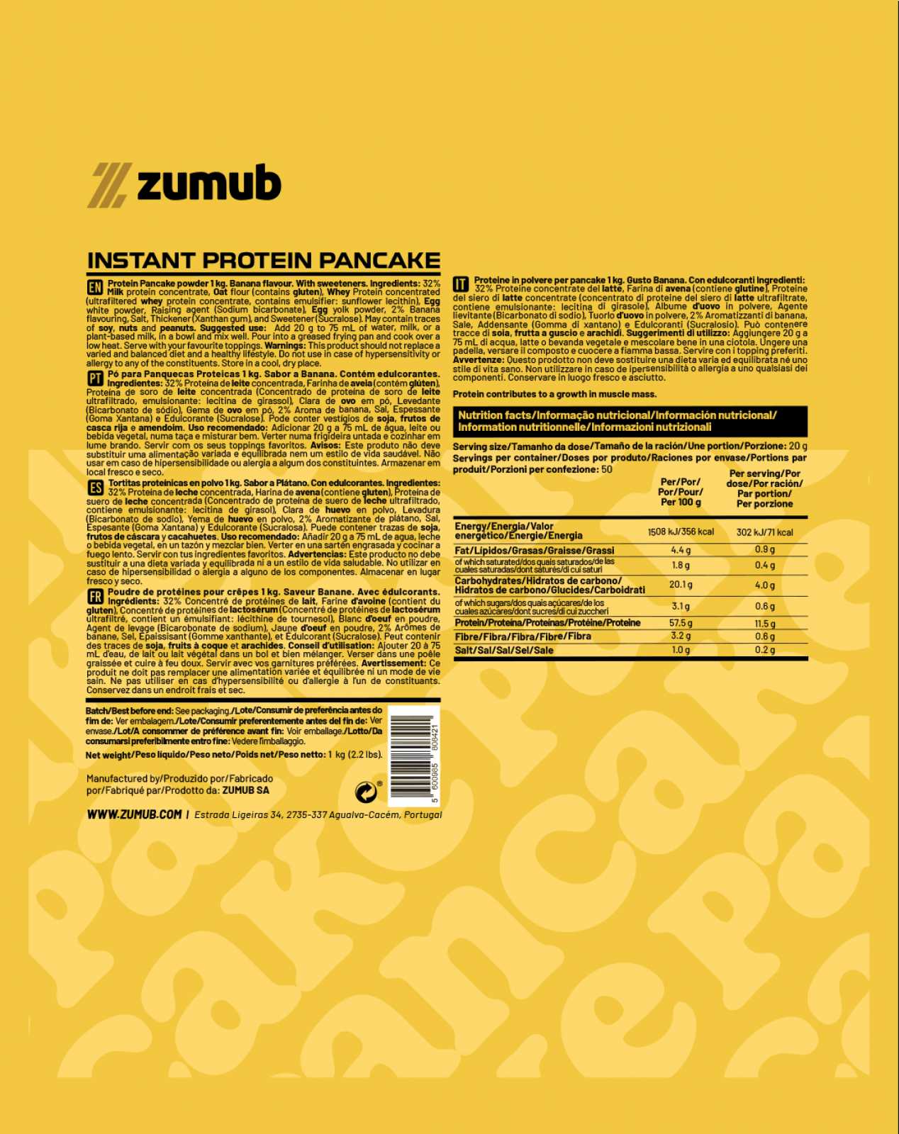 Panquecas instantâneas de proteína Zumub 500g