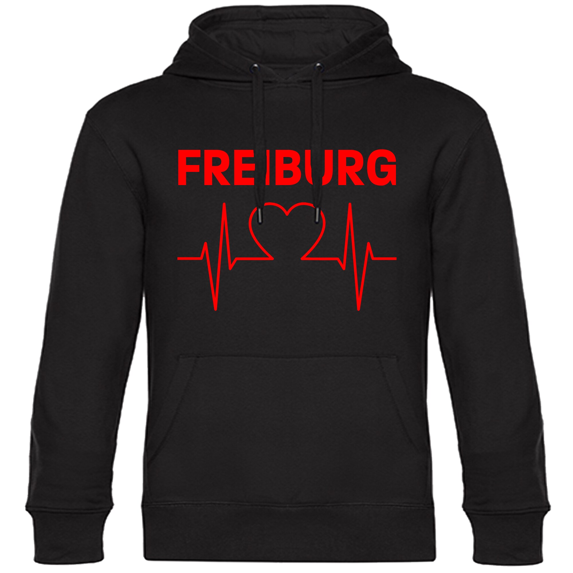 multifanshop® Kapuzen Sweatshirt - Freiburg - Herzschlag - Druck rot