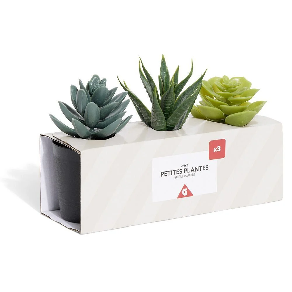 lot de 3 plantes artificielles dans pot - Ø5,8xH10cm