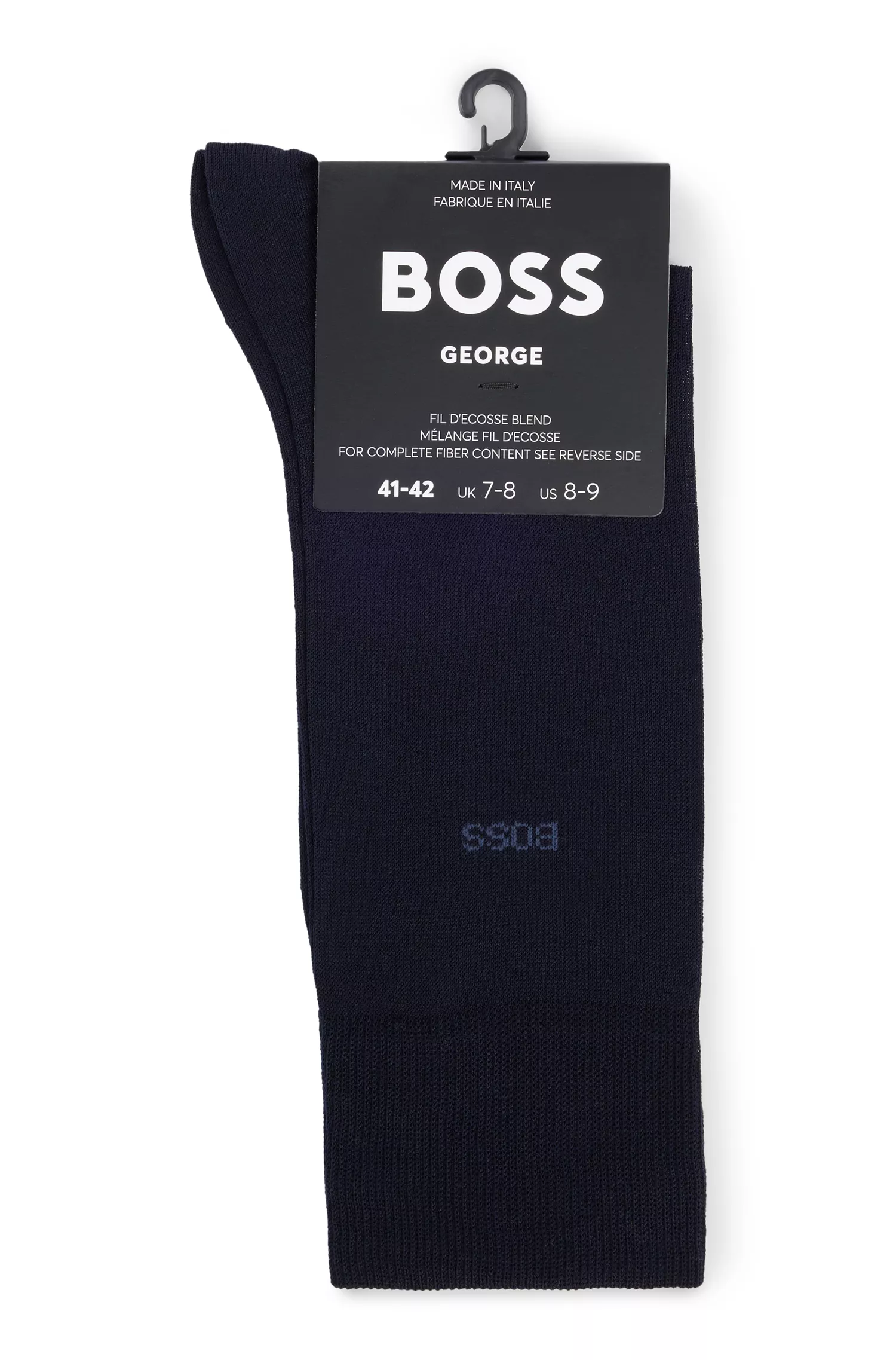Meias BOSS pretas de comprimento regular com logo, em algodão egípcio mercerizado.