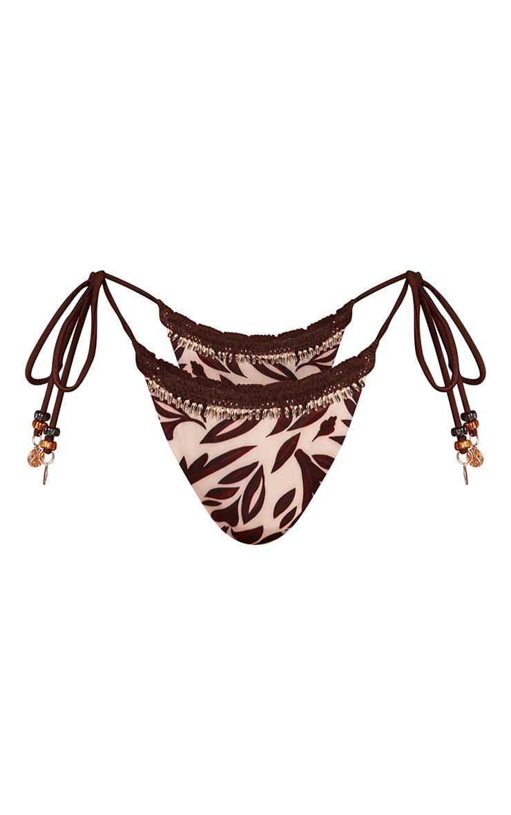 Marron Bas De Bikini À Nouer Sur Les Côtés Avec Imprimé Chocolat Et Finitions Ornementées