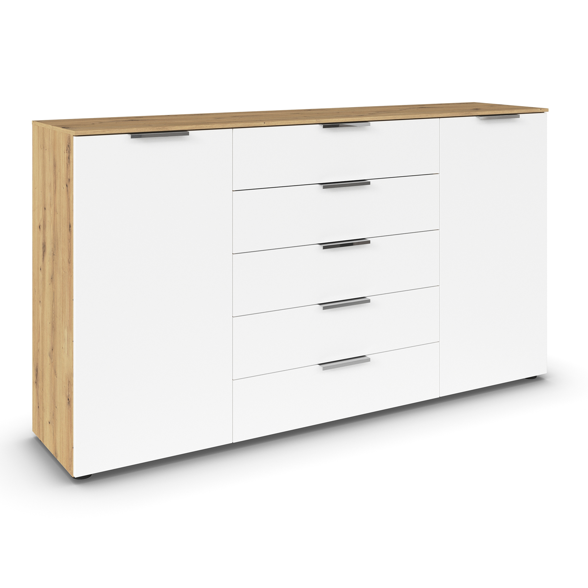 Kommode - Artisan Eiche-alpinweiß - Chromgriffe - 180 cm