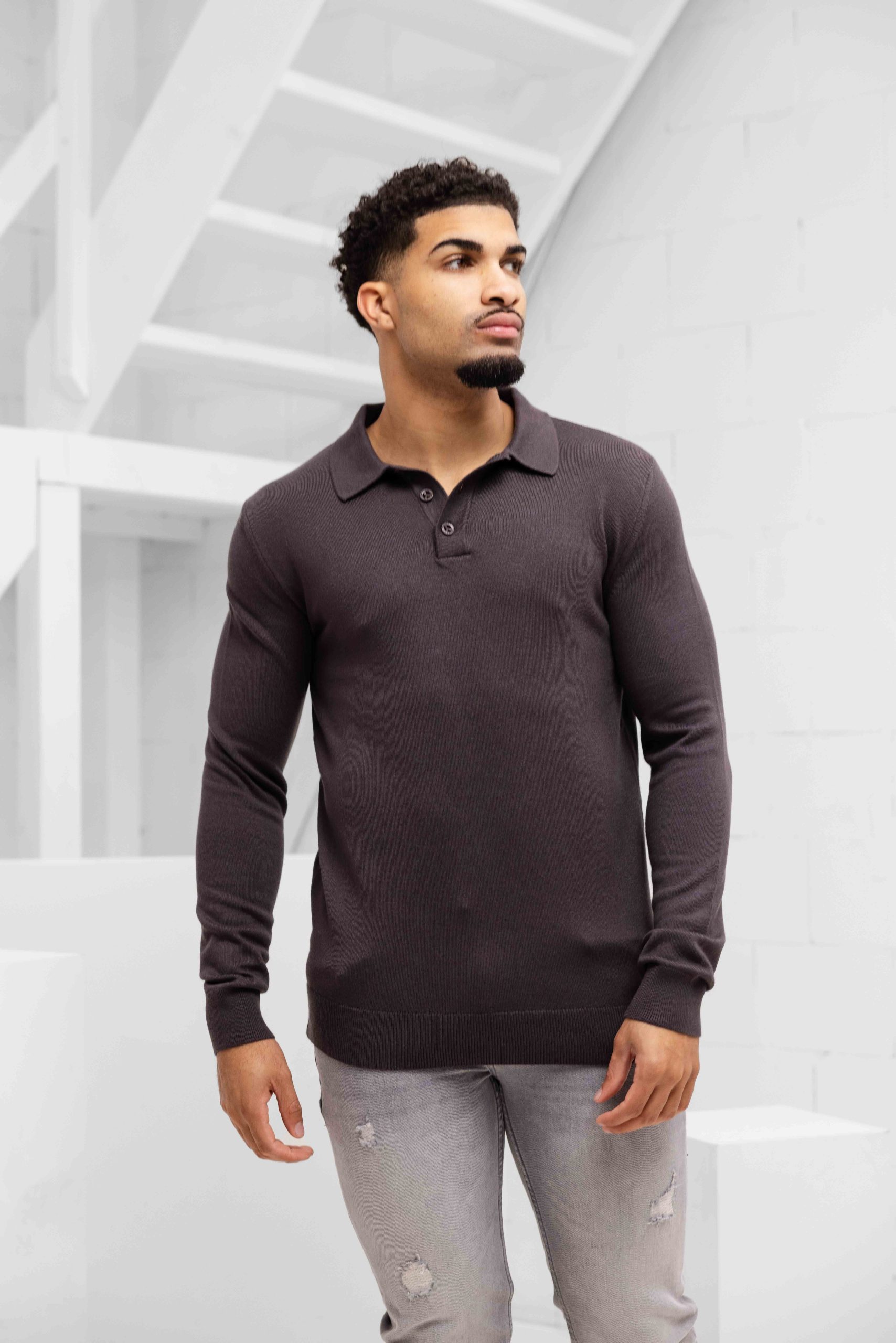 Malelions Knitted Longsleeve Polo Heren Bruin