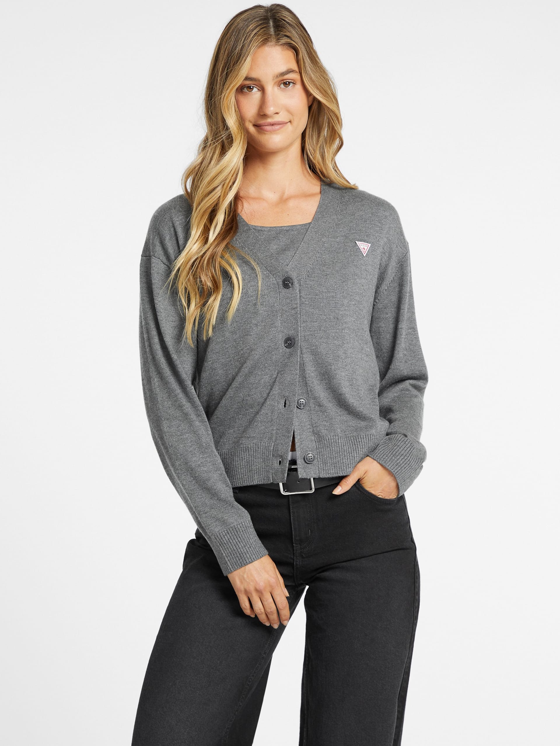 Mini cardigan triangular em mistura de seda e lã