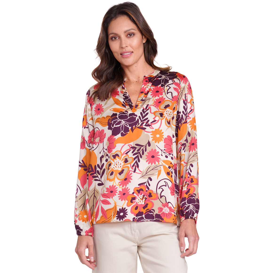 Gina Benotti Damen Bluse mit Blumen-Allover pink / dunkellila / orange