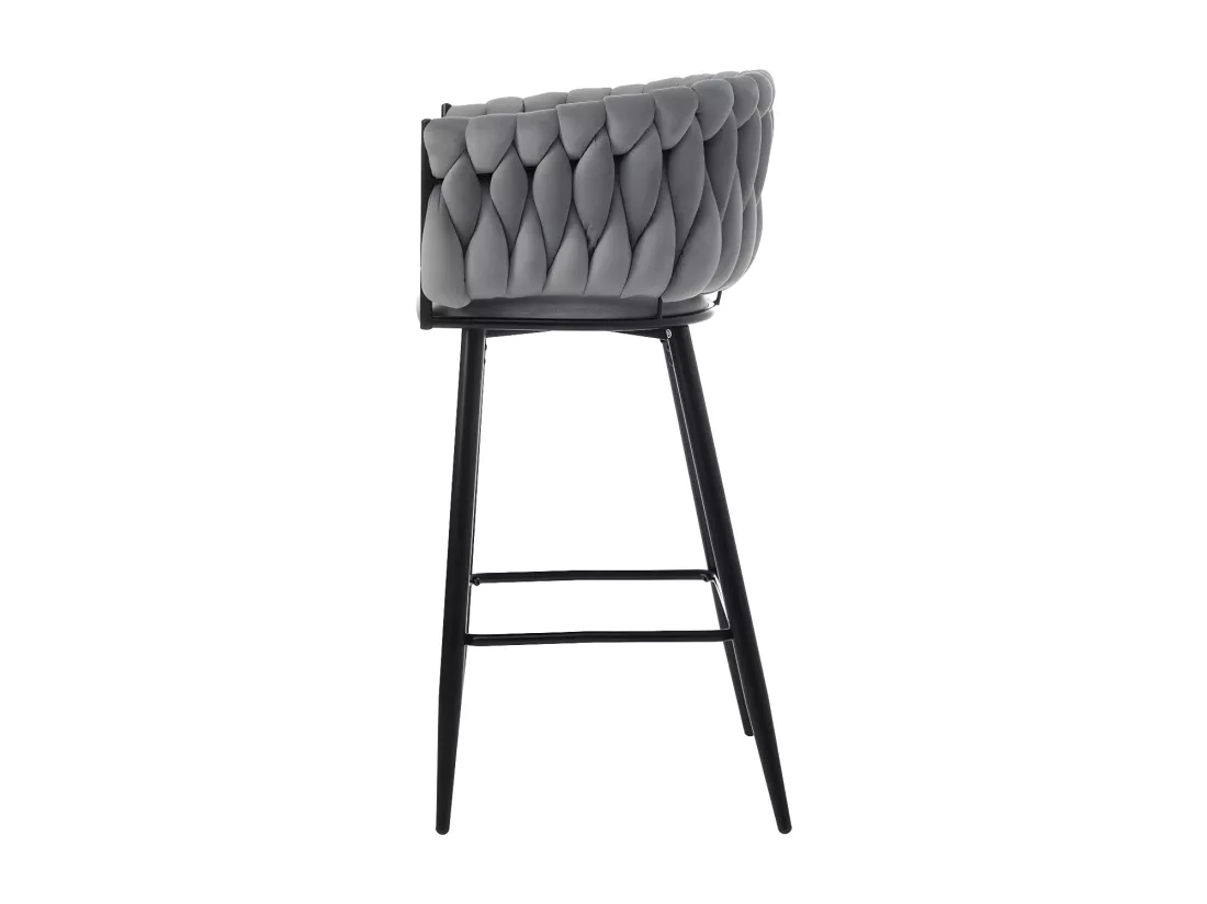 Lot de 4 Tabourets de bar - tissu en velours - pieds en métal - Gris