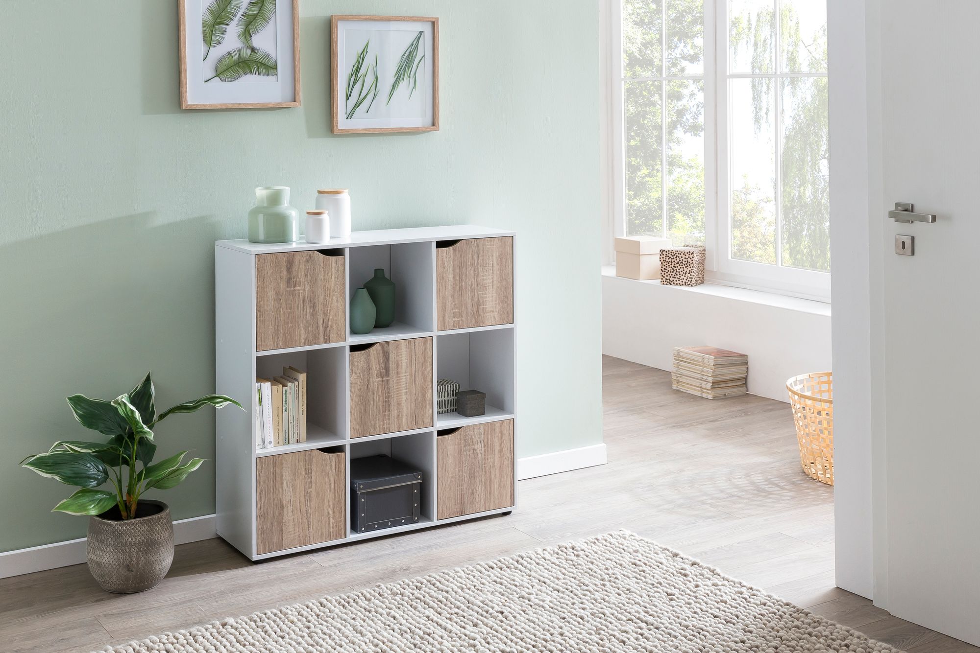 FineBuy Standregal MASSA Bücherregal mit 9 Fächern Sideboard Würfelregal Kommode