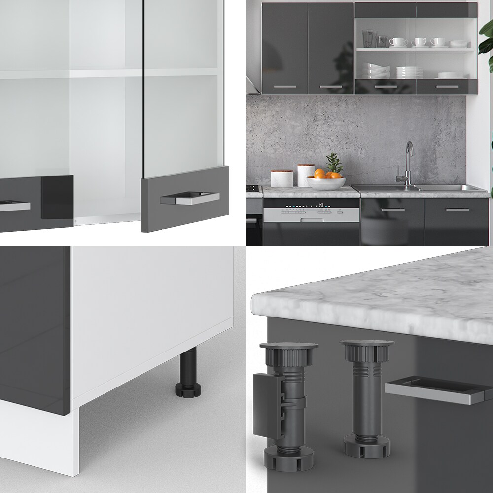 VICCO KÜCHE R-LINE 300CM KÜCHENZEILE KÜCHENBLOCK EINBAUKÜCHE ANTHRAZIT HOCHGLANZ