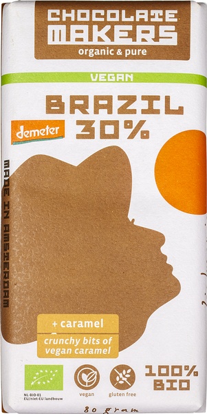 Chocolatemakers Chocoladereep Caramel 30% Cacao Brazil (80 gr)