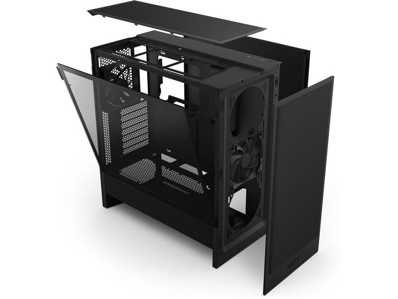 NZXT PC-Gehäuse H5 Flow Schwarz Kompaktes Mid-Tower-Gehäuse mit Seitenfenster